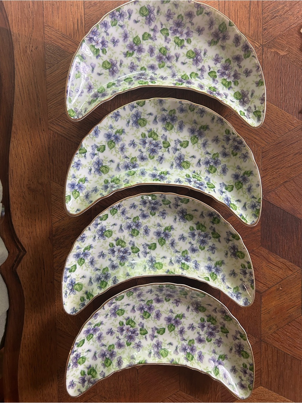 Vintage Lefton China Porcelain Salad Plates with Purple Floral Pattern